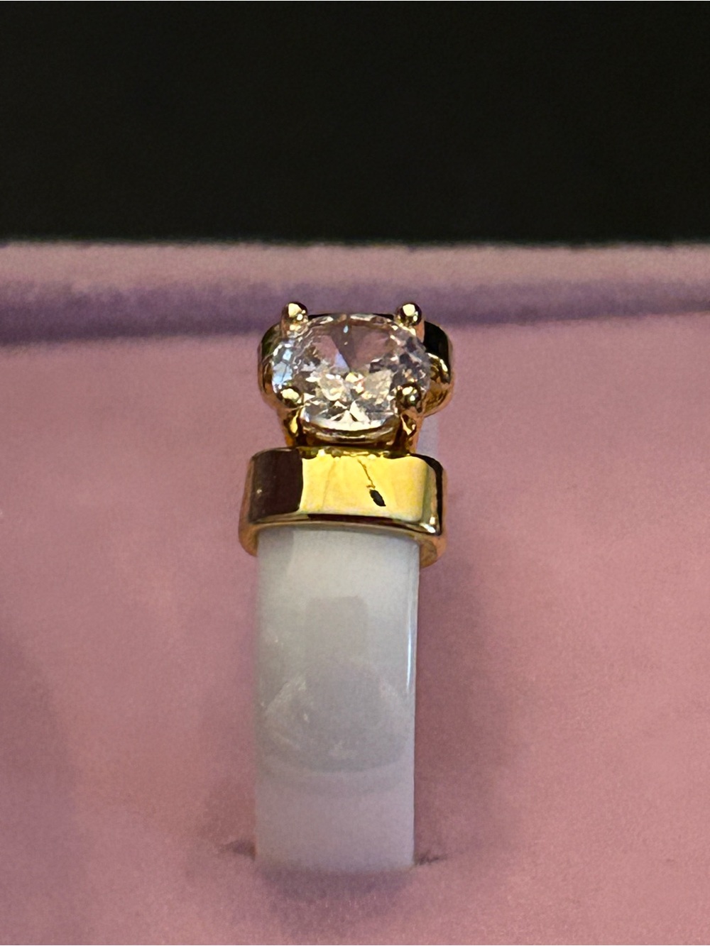 Unisex White Ceramic Ring with Gold Accents & Clear CZ Center Stone NWOT - Picture 5 of 8